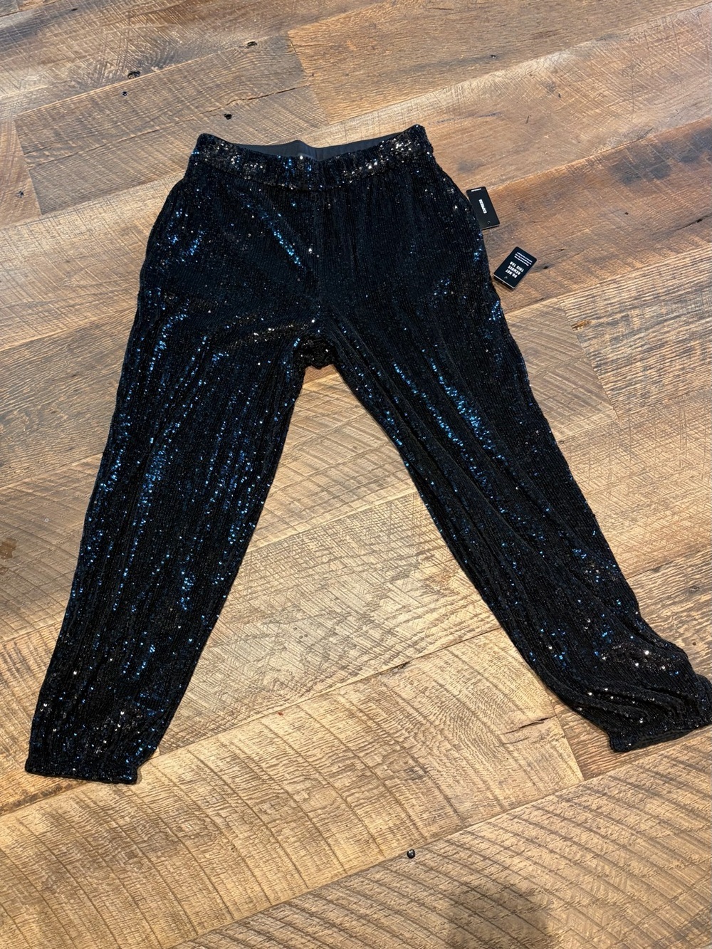 NWT Express Black Sequin Jogger Pants Size Medium Glam Party Festival